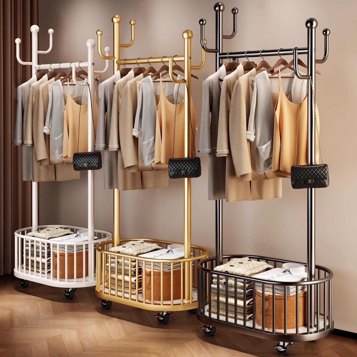 特粗特厚衣帽架晾衣架衣架落地衣服立式架子家用卧室阳台挂衣架