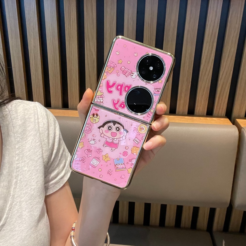 适用华为pocket2手机壳电镀玻璃小女孩pockets保护壳高级感p50壳