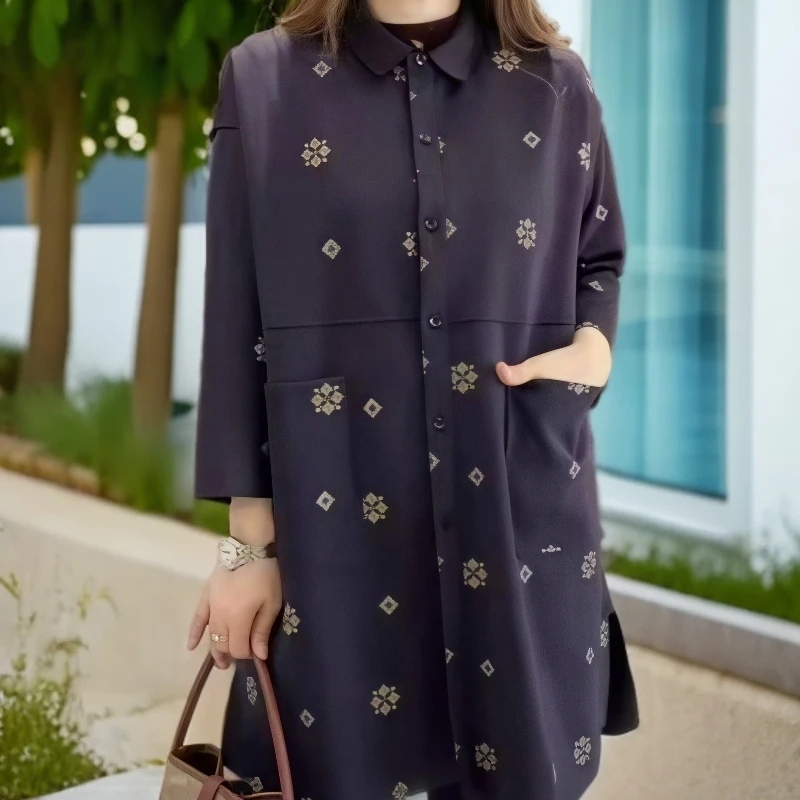 【兰爵专属】早秋时尚百搭翻领印花气质中式提花风衣