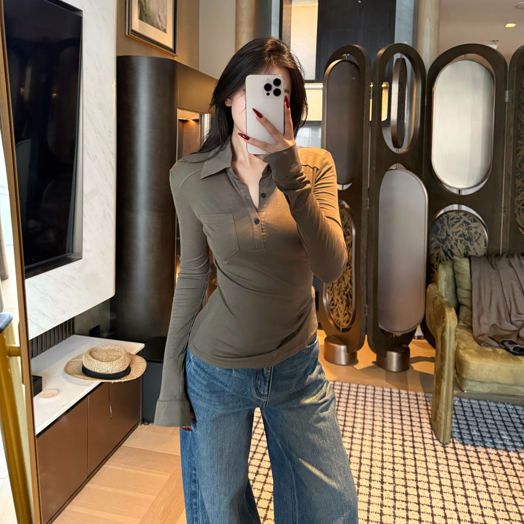 【Glozzzz】纸片人 polo领薄款修身针织衫百搭显瘦气质上衣D T328