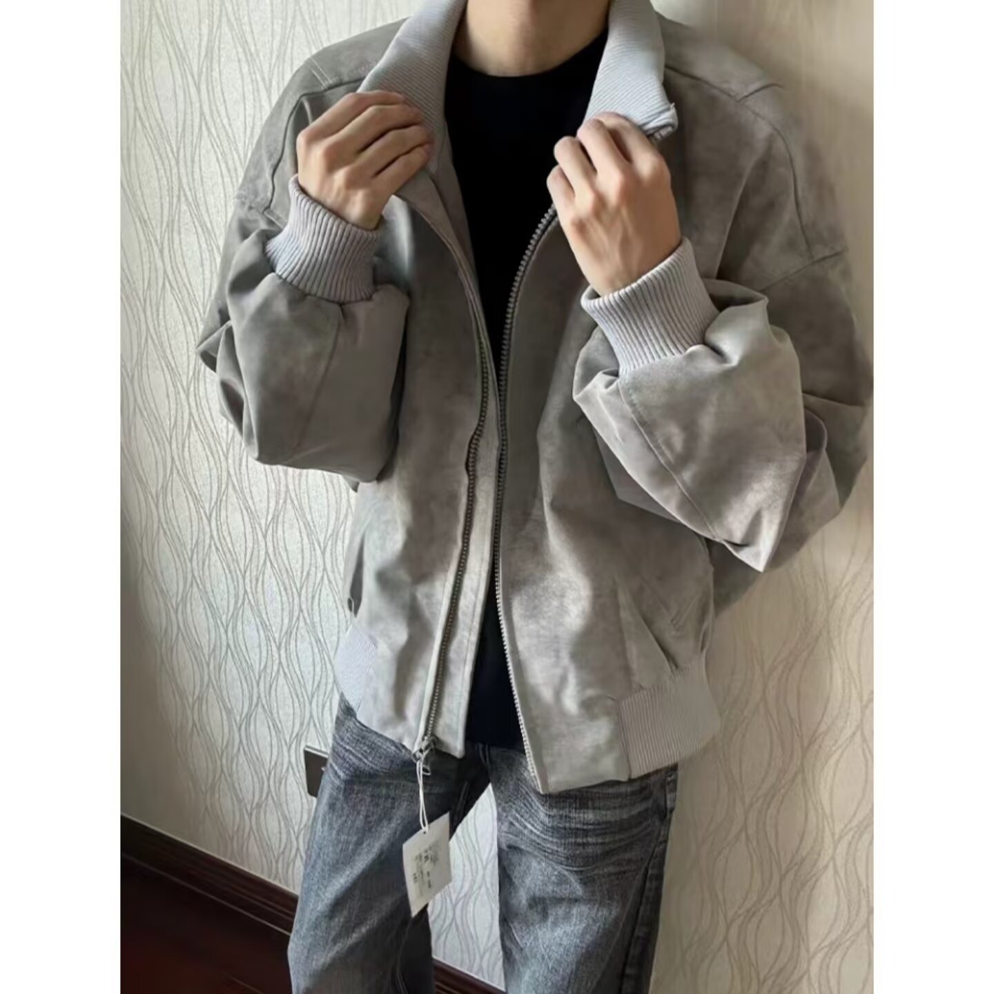 韩版宽松痞帅夹克男冬季短款PU皮衣外套立领做旧高街棒球百搭外衣