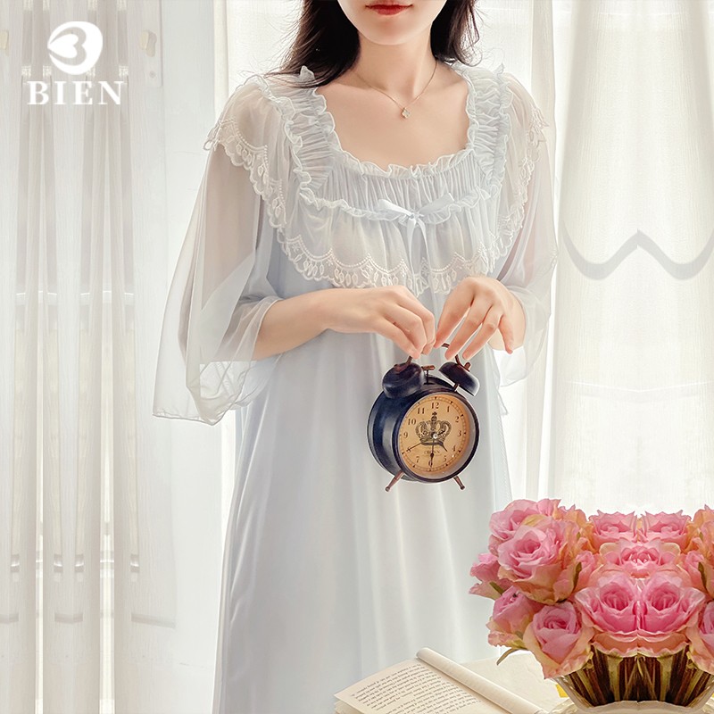 BIEN法式睡裙女春夏季甜美可爱公主宫廷风家居服莫代尔带胸垫睡衣