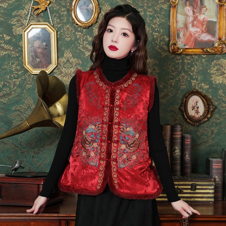 妙笔生花】新中式重工刺绣提花缎马夹棉马甲上衣