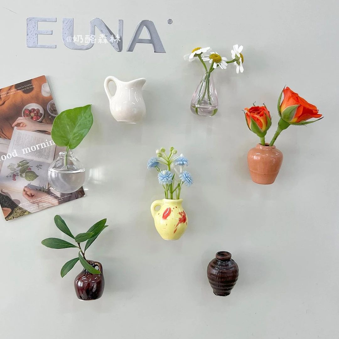ins风迷你陶瓷小花瓶冰箱贴磁吸个性创意3D立体水培插花中国风