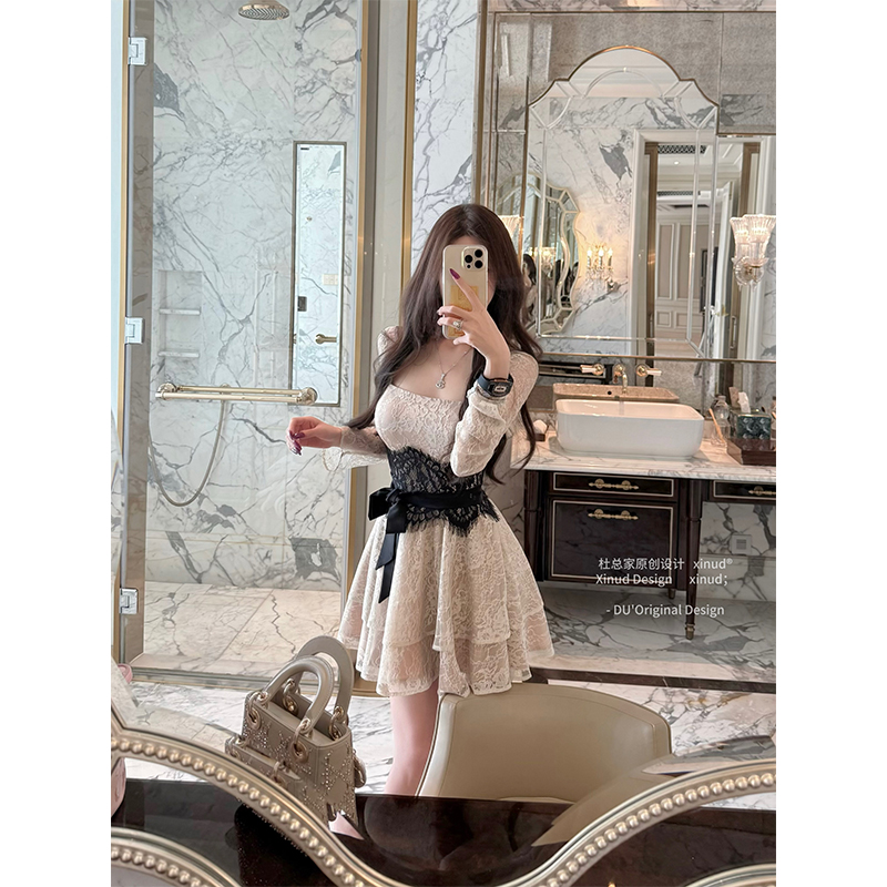 杜总家 旧色瑰梦*原创初恋古早风纯欲法式温柔纯欲蕾丝连衣裙女