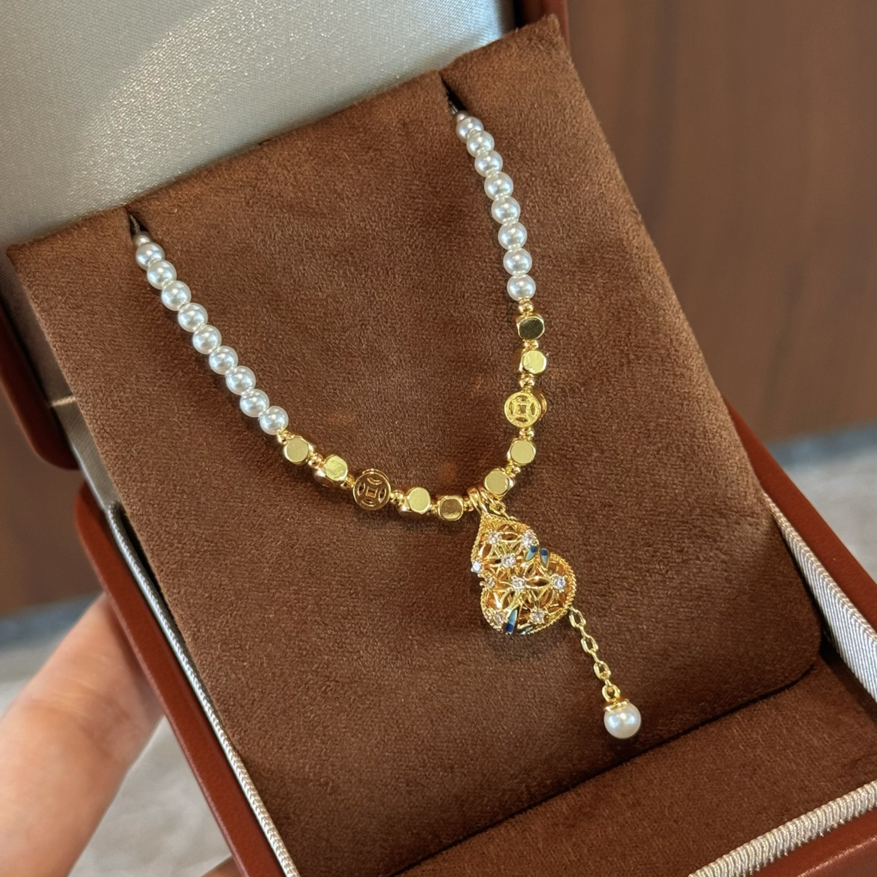 合金仿珍珠项链 杨杨babytime美的冒泡彩宝葫芦珍珠项链3mm新中式