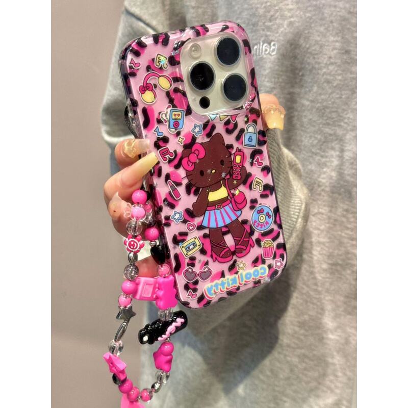 卡通粉底满屏豹纹美黑可爱猫咪适用iphone16promax苹果15手机壳14