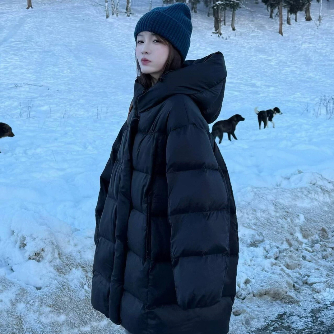 韩系连帽羽绒服女2025新款初冬季独特超好看今年流行小个子中长款