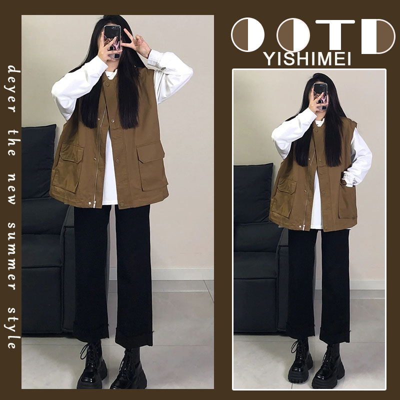 秋季套装女2024新款大码女装韩版设计感衬衫马甲显瘦阔腿裤三件套