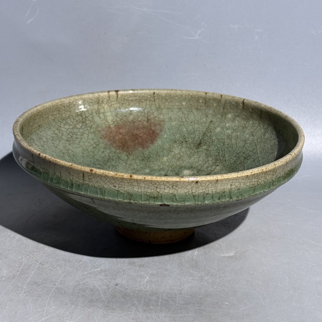 东沟窑青瓷斗笠碗，口直径20.8cm，高8.2cm，老钧瓷，旧藏，喜欢的来