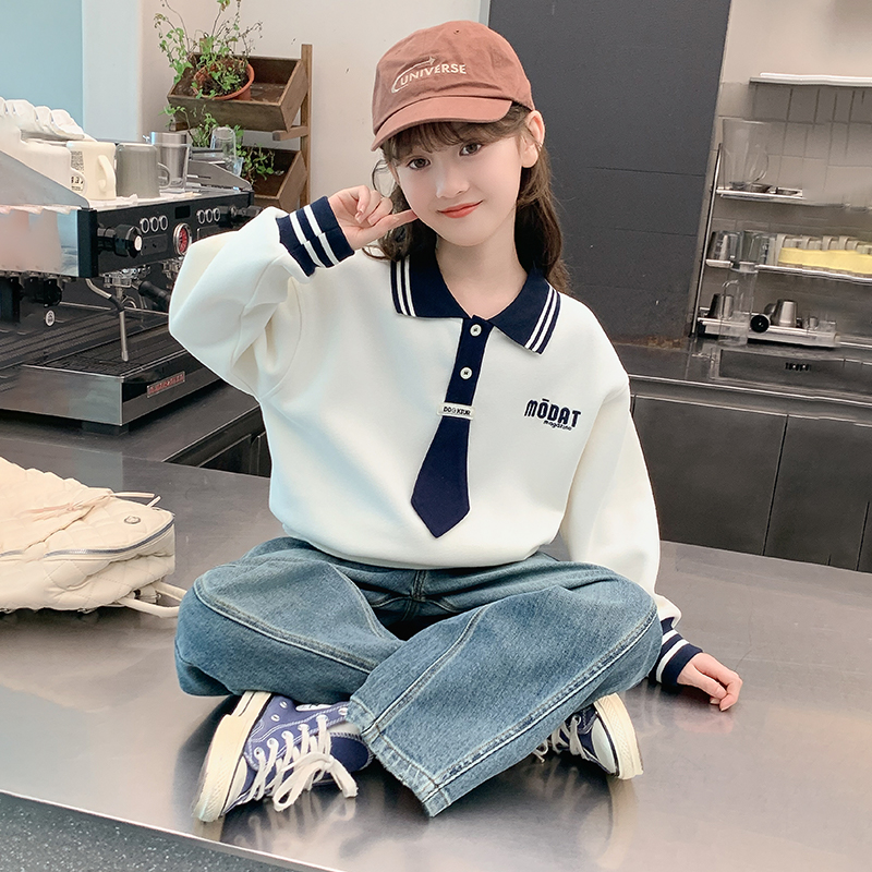 女童秋装卫衣2025新款时尚学院风儿童打底衫洋气POLO衫女孩上衣潮