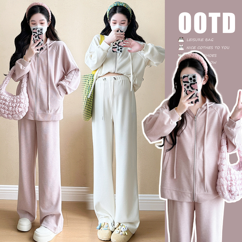 时髦孕妇装新款韩版连帽卫衣套装春秋运动时尚宽松慵懒休闲两件套