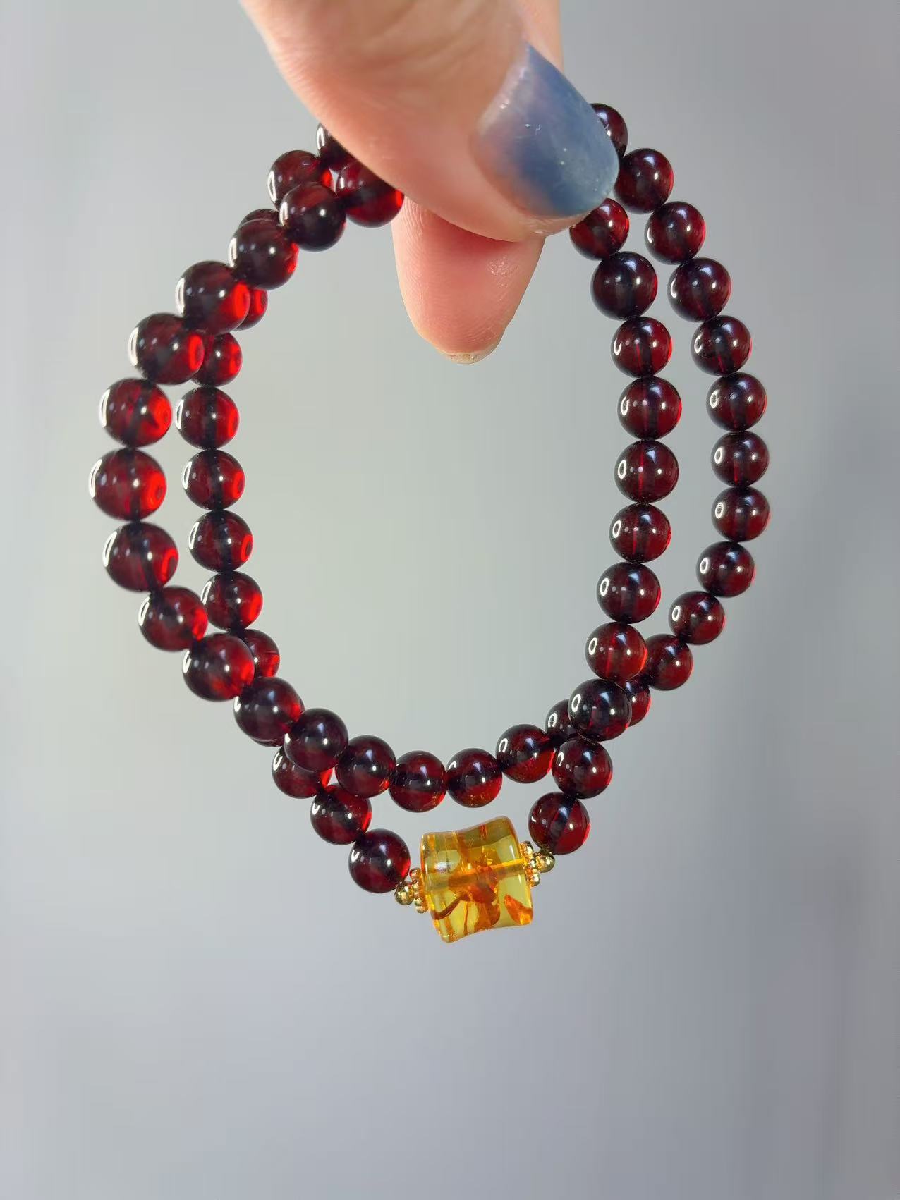 6+天然缅甸血珀双圈叠戴手串  红色时尚经典百搭珠串女士多层气质