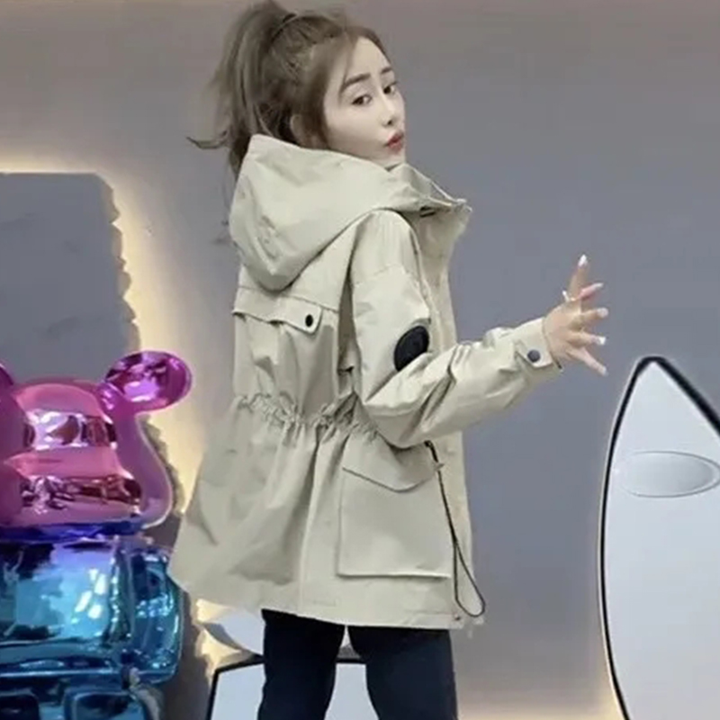 显瘦显高中长款拼接外套2025春秋新款时髦设计感收腰冲锋衣外套女
