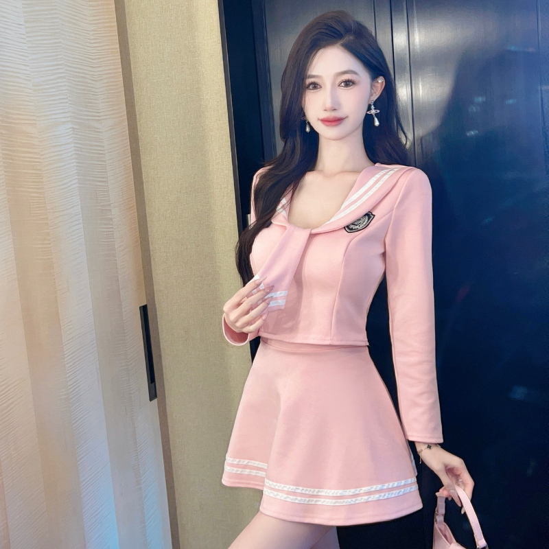 学院风甜辣穿搭套装裙女秋装150cm小个子减龄上衣短裙甜美两件套