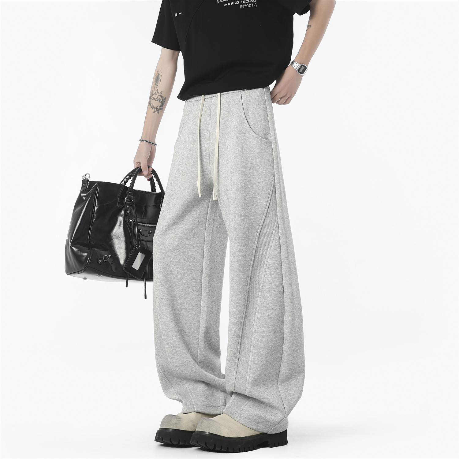 SOBEMS/索贝诗新款2025重磅弯刀休闲裤卫裤显高显瘦港风宽松直筒