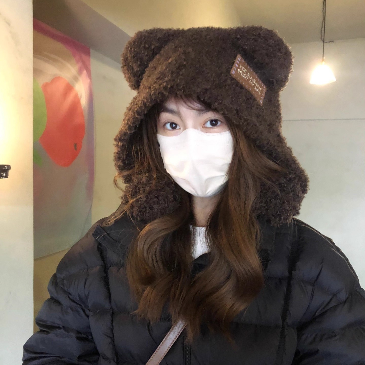 小熊毛绒渔夫帽秋冬保暖护耳时尚大头围显脸小高级感针织毛线帽子