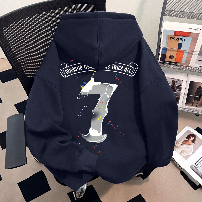 WASSUP HSUBE重磅连帽卫衣男加绒美式街头字母运动男装秋冬款帽衫