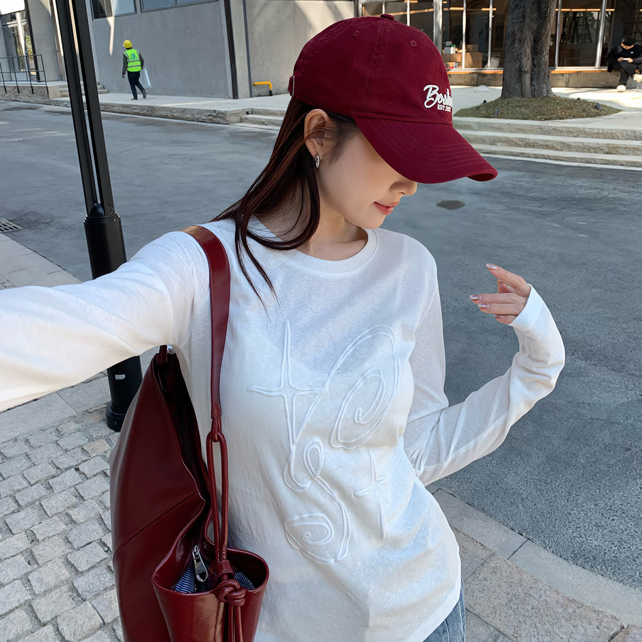 尔给秋季新款微透小众百搭面膜T恤显瘦长袖上衣女