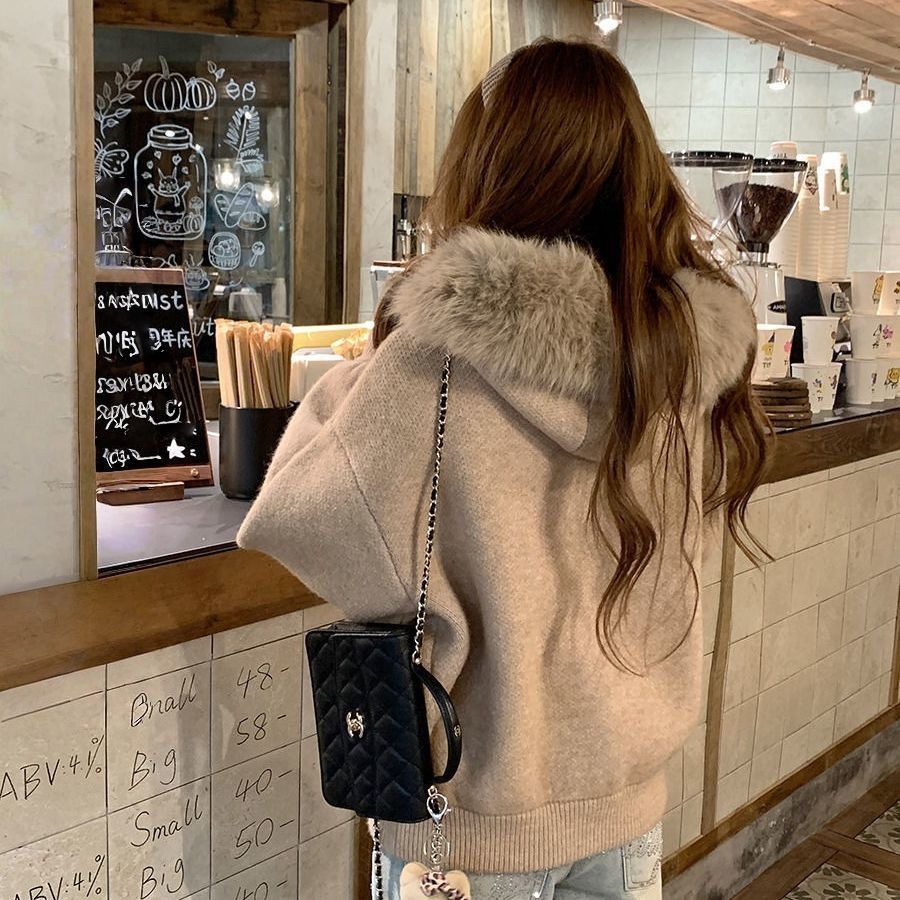 【大毛领毛衣】加厚开衫外套女秋冬宽松显瘦软糯针织衫