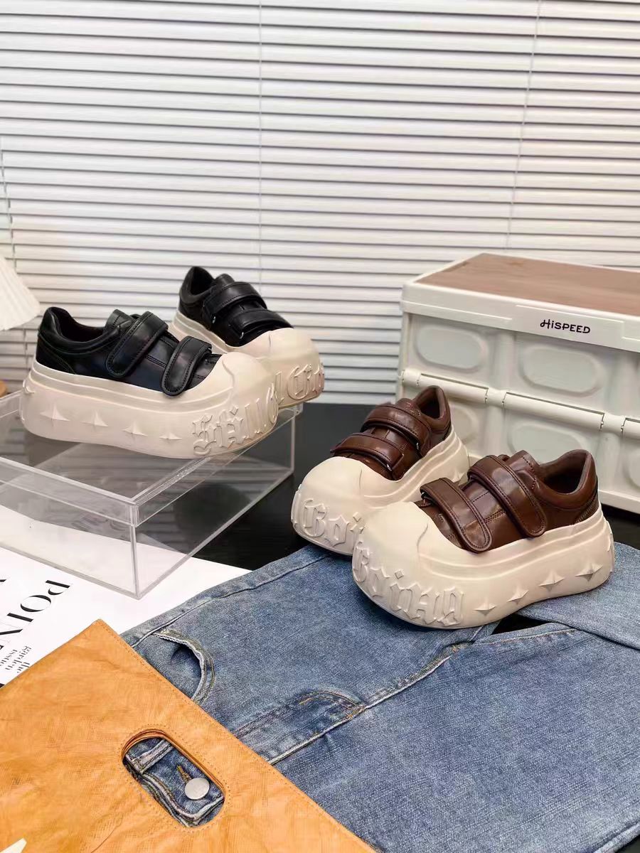 【红】韩版增高面包鞋女2025新款秋季大头松糕鞋百搭厚底小白鞋潮