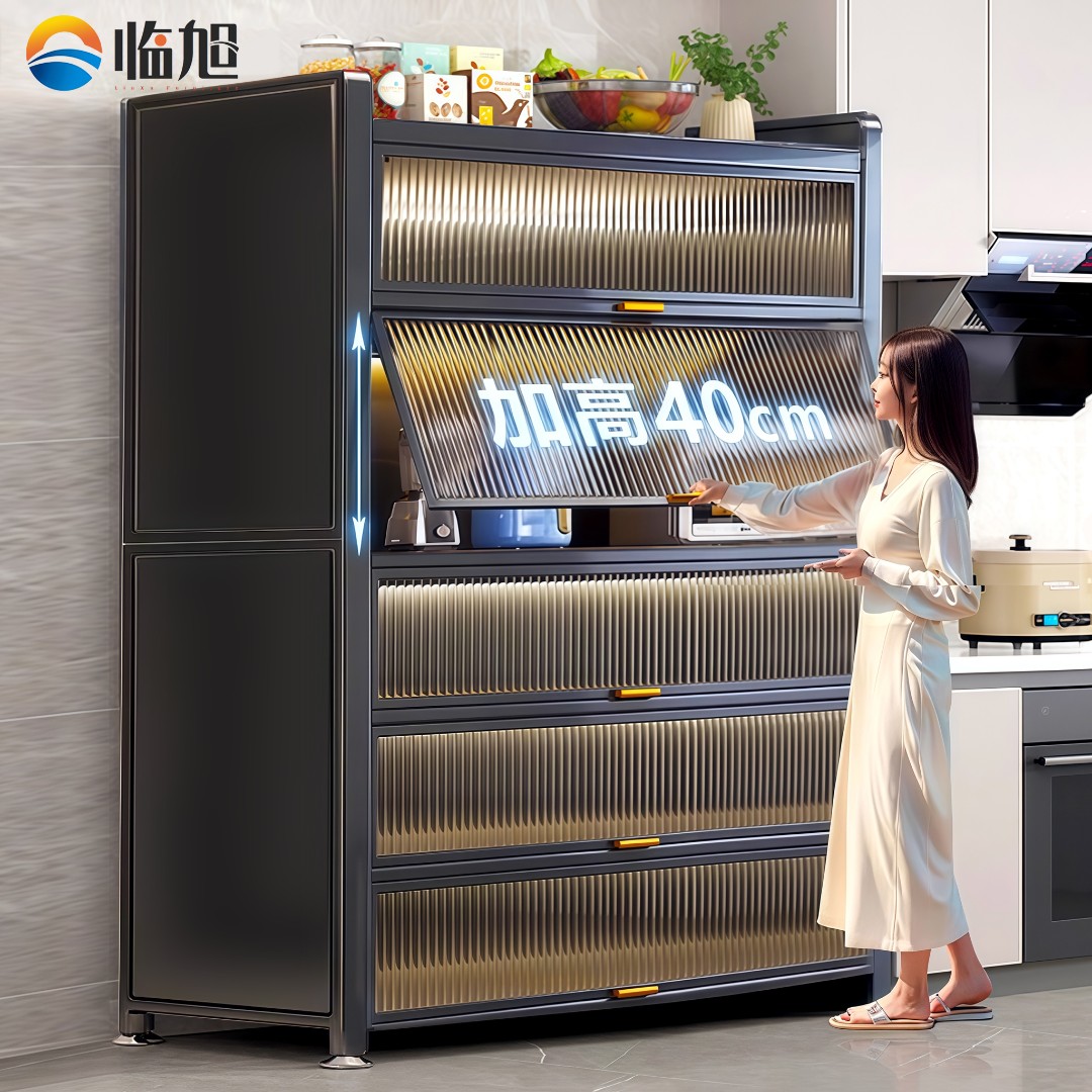 『加宽加高』落地厨房置物架带柜门家用收纳柜锅具微波炉多层餐边柜