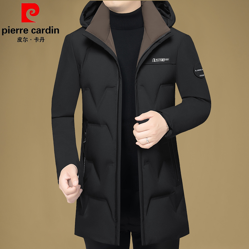 皮尔卡丹鹅绒羽绒服男款2025新款男士羽绒服中长款冬季男式外套厚