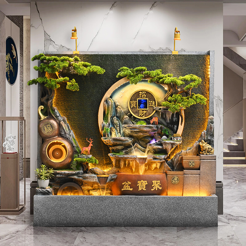 招财风水鱼池假山喷泉造景水景流水摆件循环水幕墙屏风装饰景观