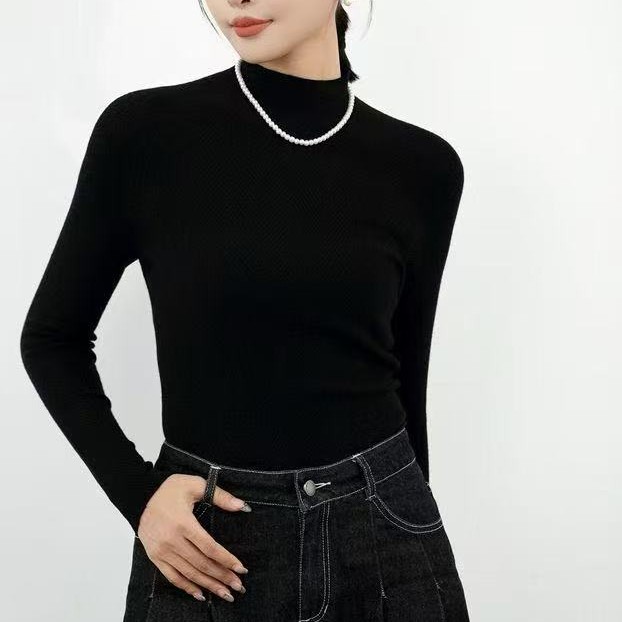 南韩时尚潮流百搭气质款半高领无缝精纺打底衫