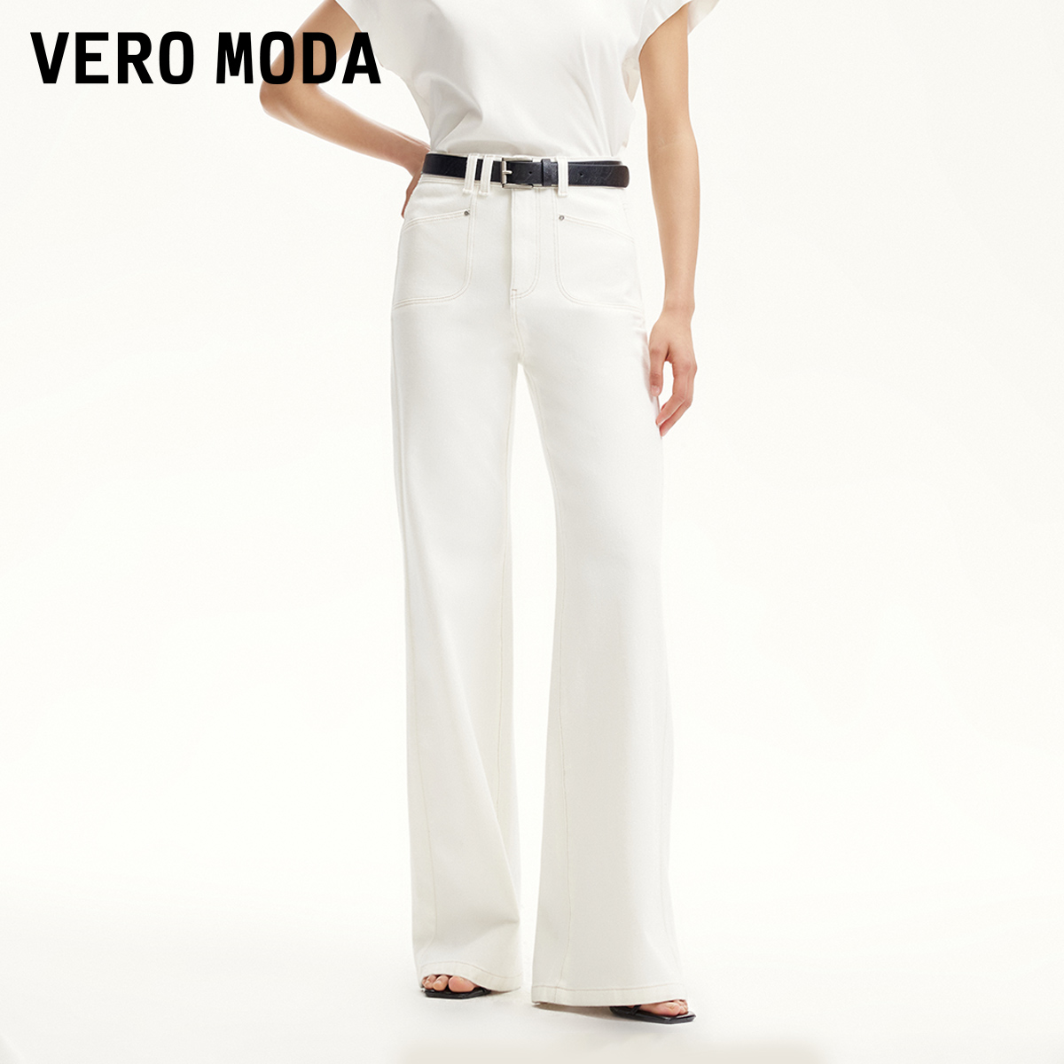 Vero Moda牛仔裤女【超模裤】原色复古明线装饰高腰牛仔裤325132047