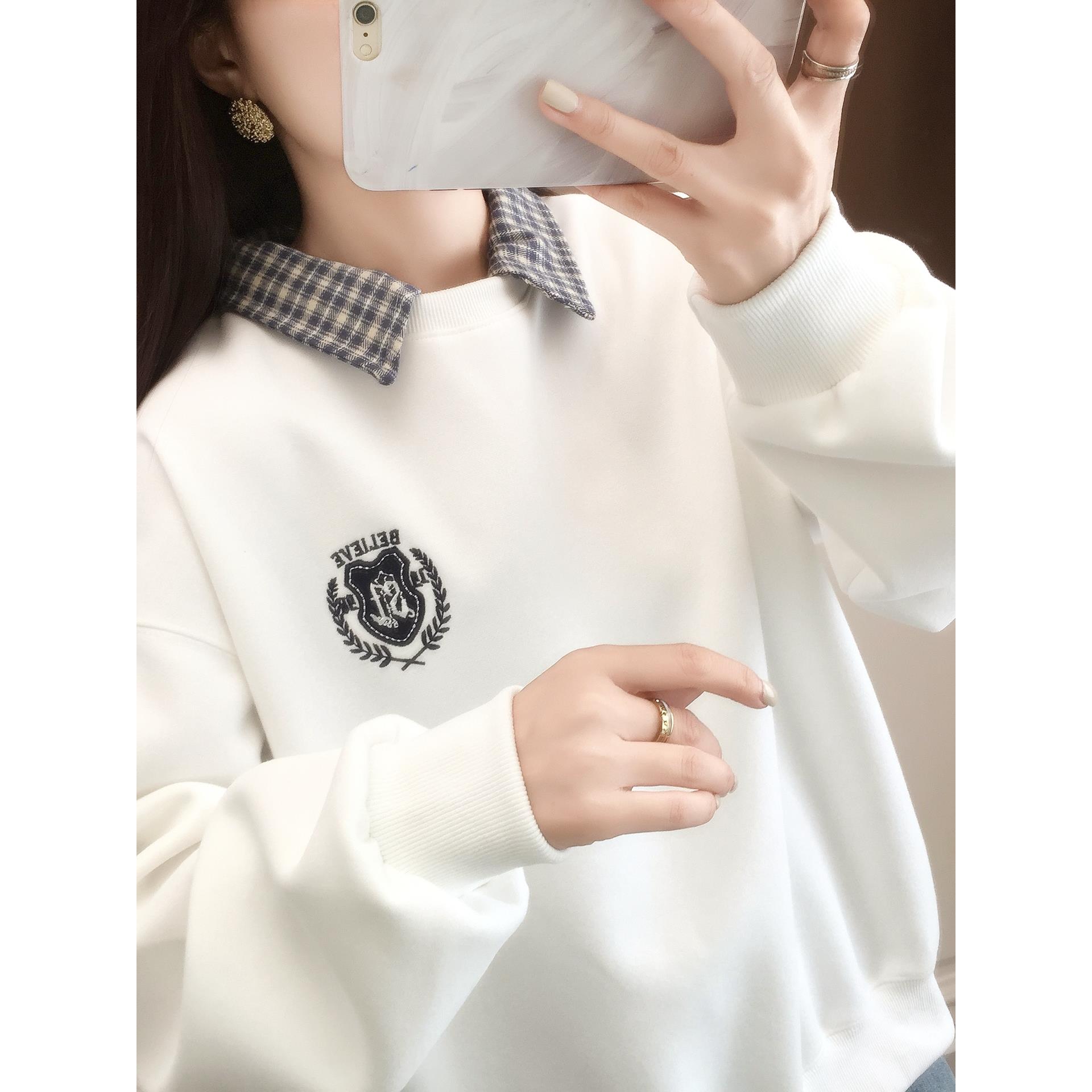 杜拉妮秋季2025新款爆款宽松POLO领女士卫衣洋气外套百搭冬装小个