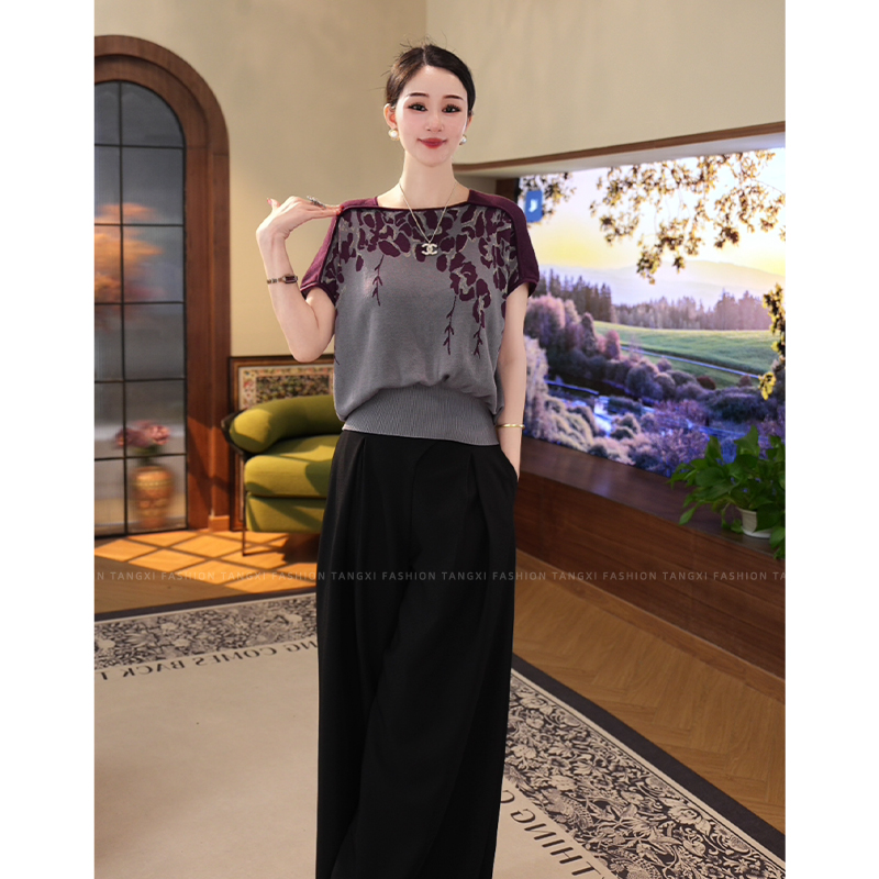 2026夏新款【ZM-X899】天丝冰感透气轻奢高级红灰色圆领针织小衫