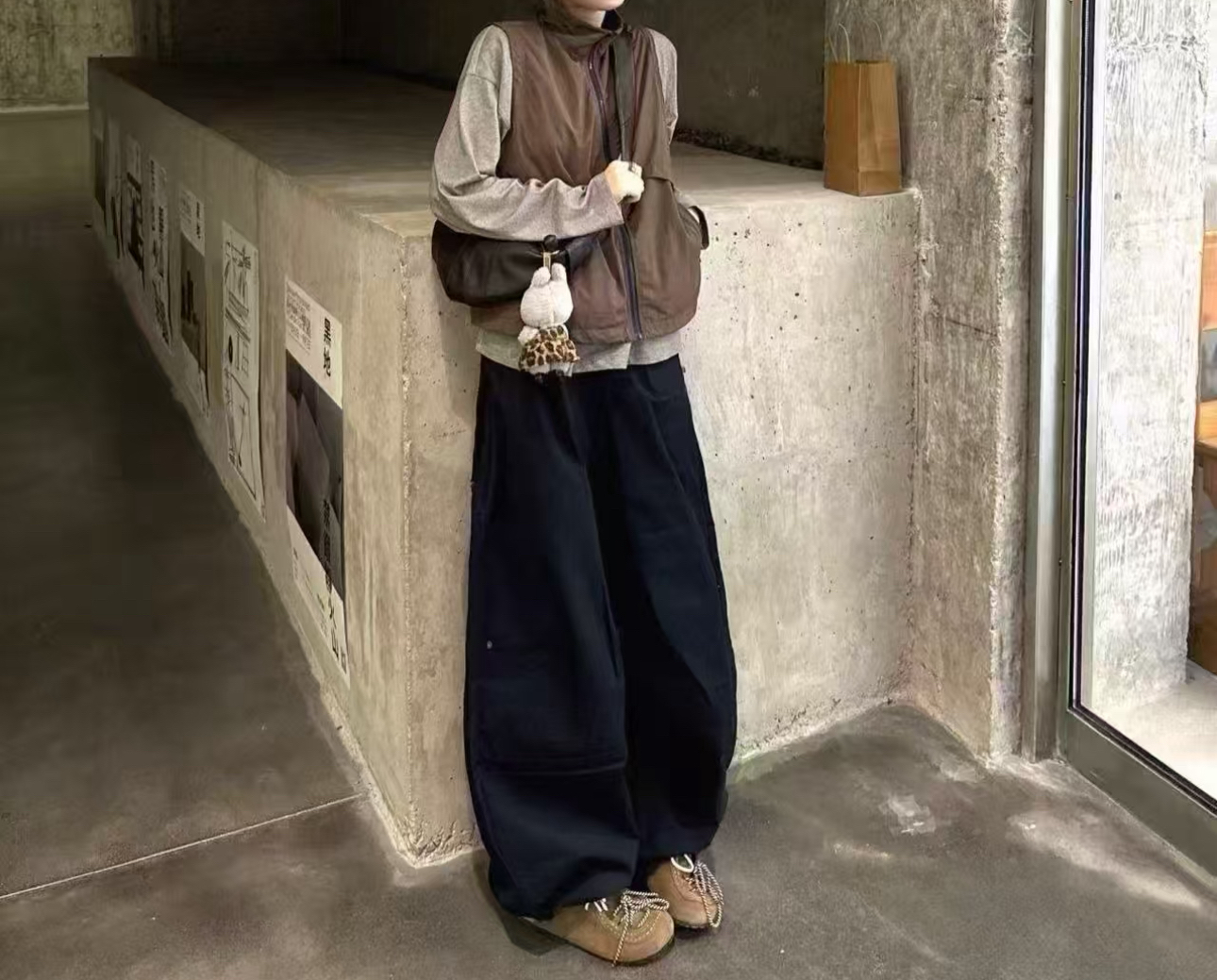 秋季韩系通勤穿搭无袖马甲长袖打底衫搭配休闲阔腿裤套装