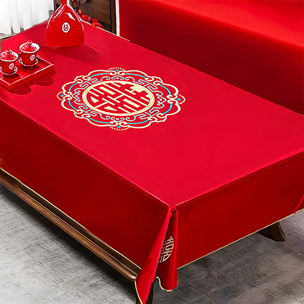 喜字桌布酒席餐桌茶几中式红色喜庆布置结婚房装饰长方形茶几婚房