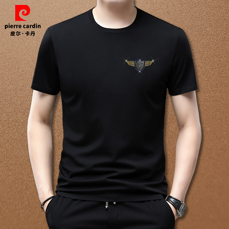 皮尔卡丹男士新品2025时尚百搭半袖夏季潮流小标印花简约圆领T恤