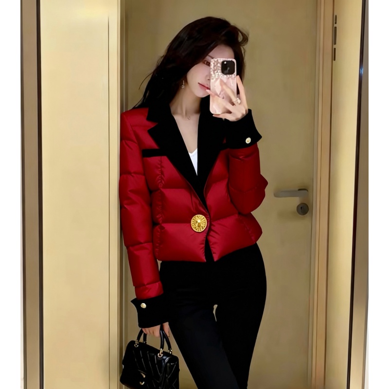 红色棉服2025新款秋冬时髦洋气小个子高端气质小香风夹棉加厚外套