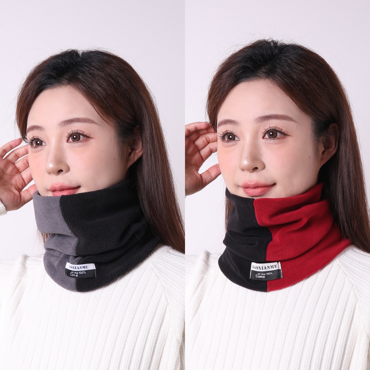 时尚加绒双拼防风围巾男女加厚骑行防寒秋保暖套百搭脖围巾冬季