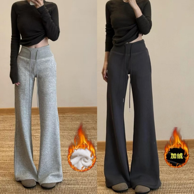 裤长112cm高个子175加长版微喇卫裤女秋冬加绒宽松喇叭休闲拖地裤