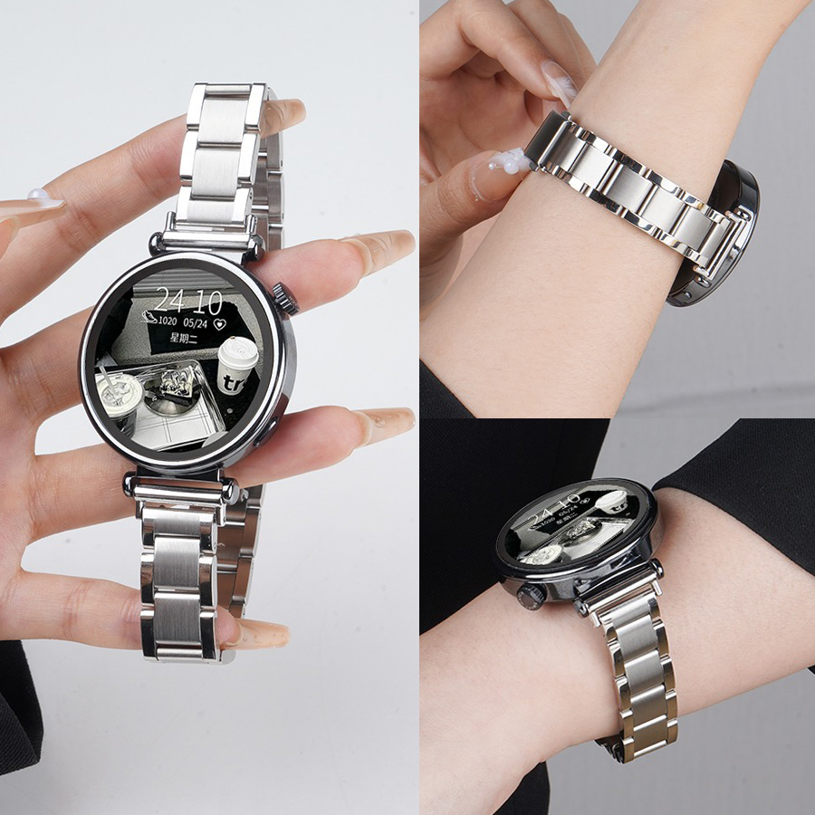 适用华为Watch5透气不锈钢表带GT6蓝气球表带女GT5手表金属高级感