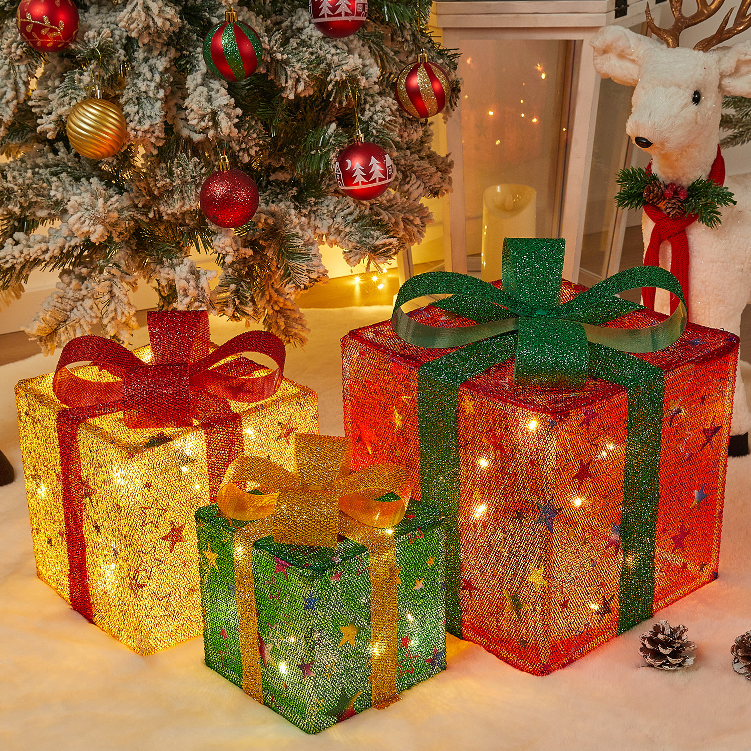 节日礼盒圣诞发光小礼品道具桌面橱窗摆件户外地面装饰灯场景布置