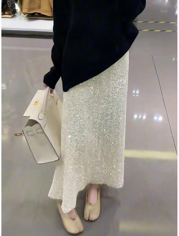 重工亮闪闪鱼尾半身裙女春秋冬高腰显瘦包臀裙小个子中长款半裙女