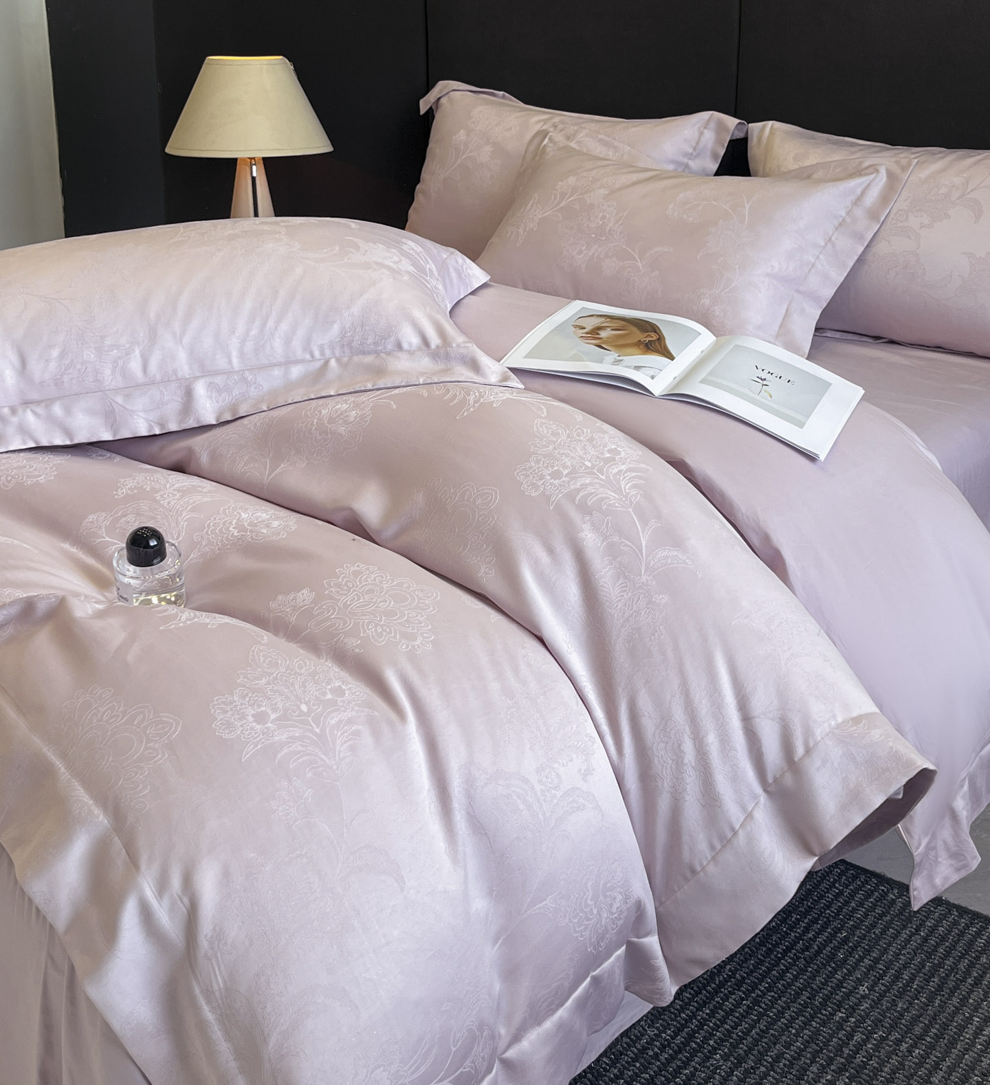 水星床上庄园家纺适用A类200支全棉贡缎提花四件套被套床笠纯棉床