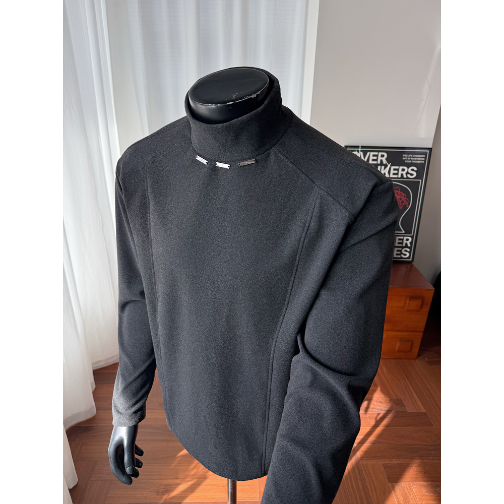 半高领亮片德绒打底衫男款秋冬季美式潮牌高级感重磅内搭长袖t恤