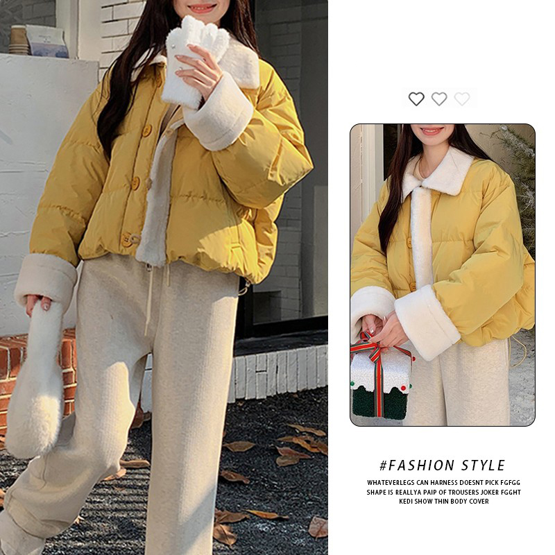 羊羔毛领奶油风棉服女冬季2025新款韩系爆款超好看短款小个子棉衣