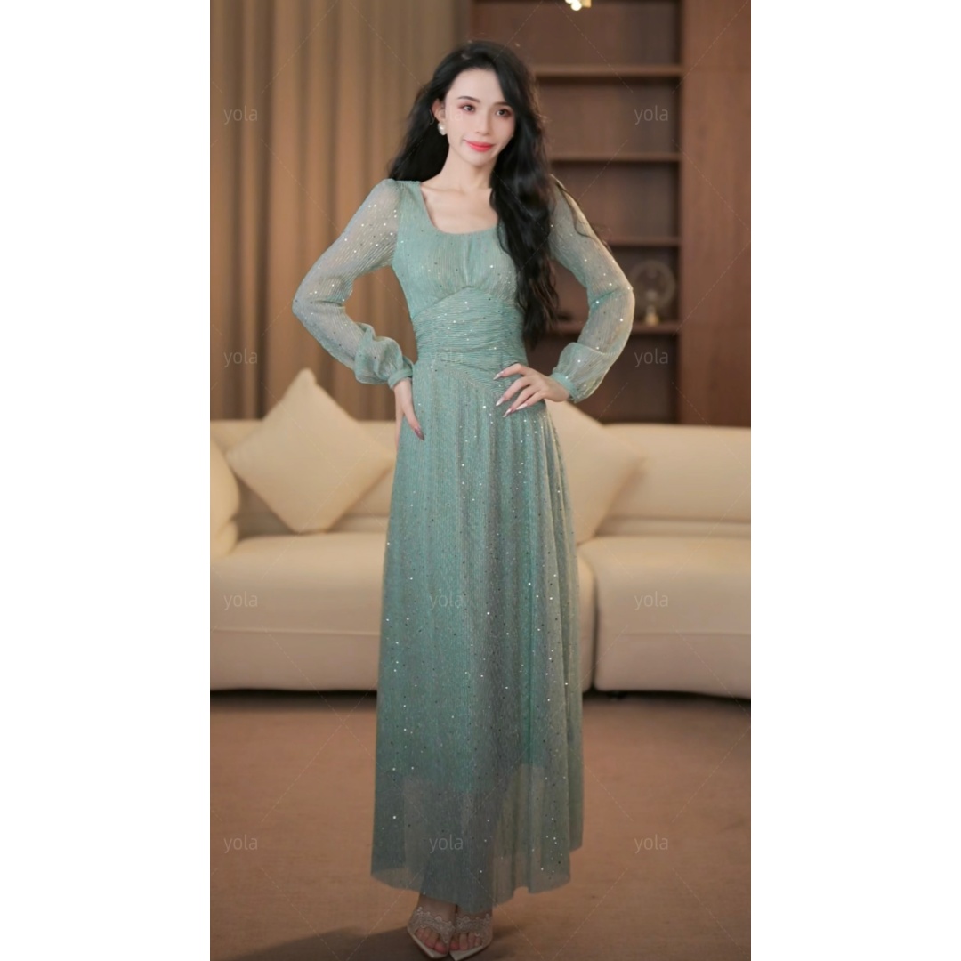 【yola】爱莎公主春季新款高级法式气质显瘦鱼尾连衣裙-YL11248