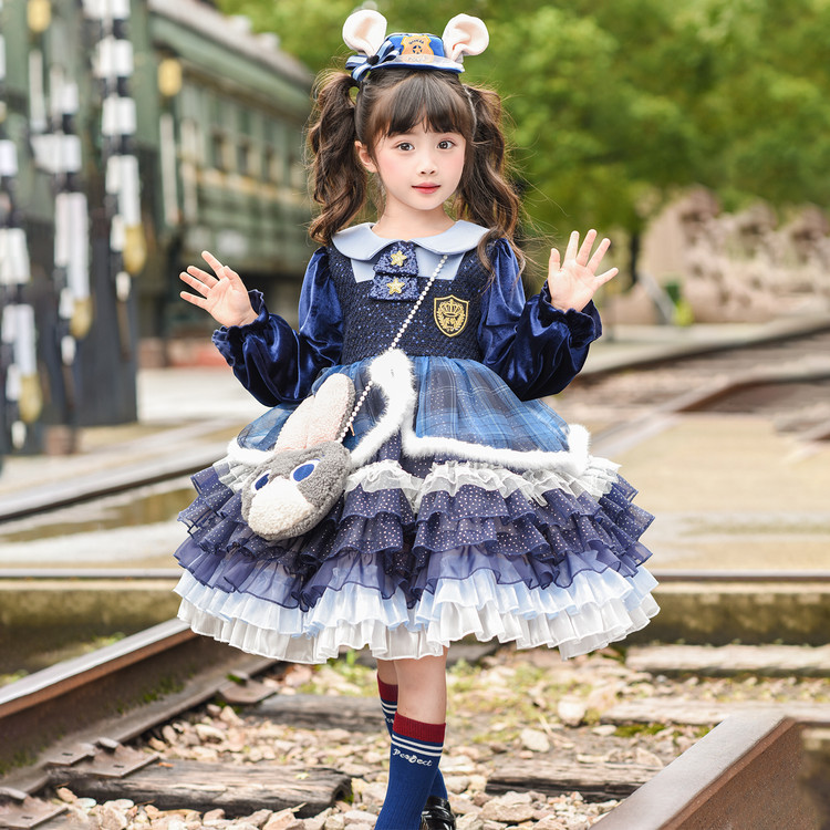 女童朱迪兔子警官连衣裙秋冬儿童洋气学院风加绒加厚洛丽塔公主裙