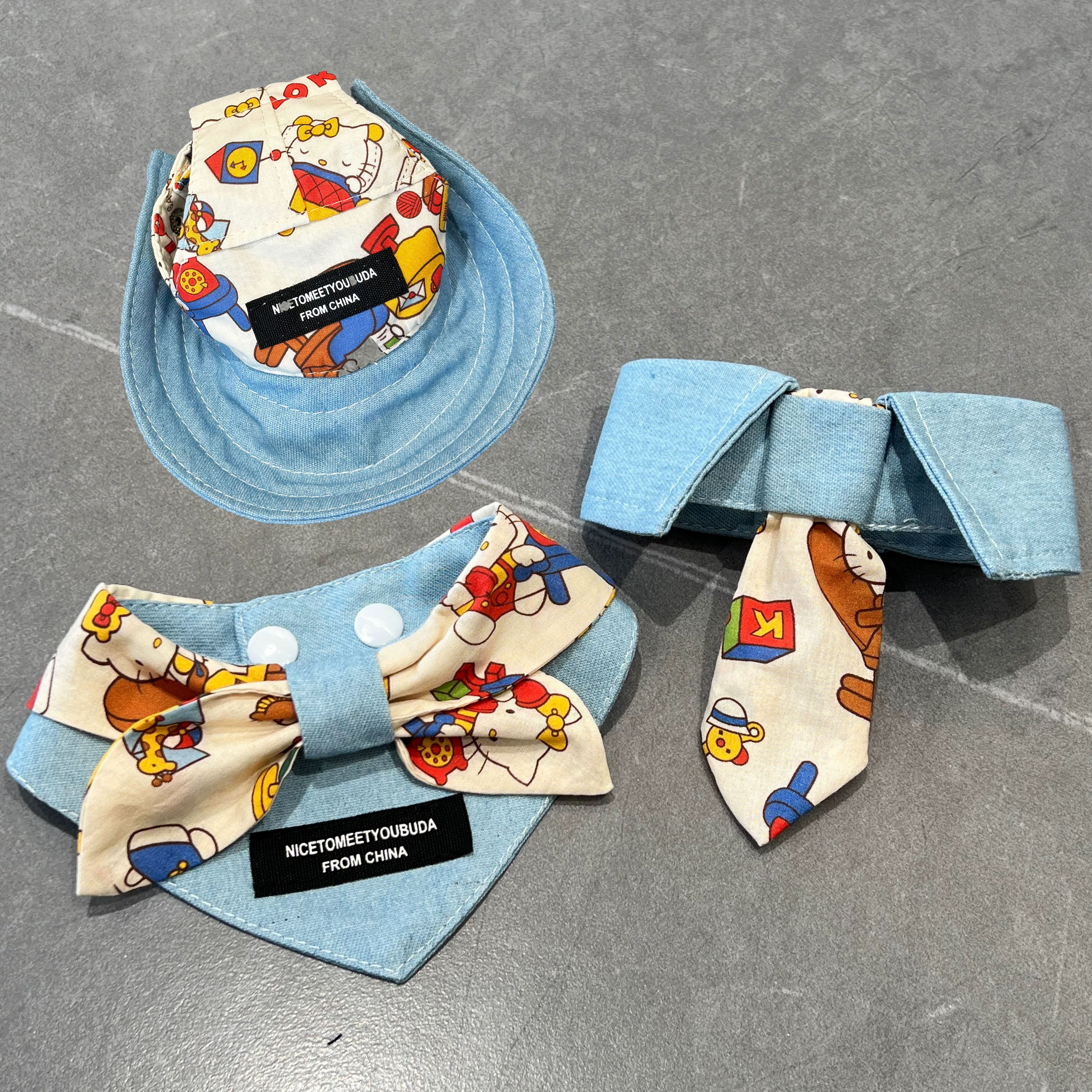 宠物狗狗猫咪网红三角巾帅气拍照饰品泰迪比熊帽子K特猫拼色牛仔