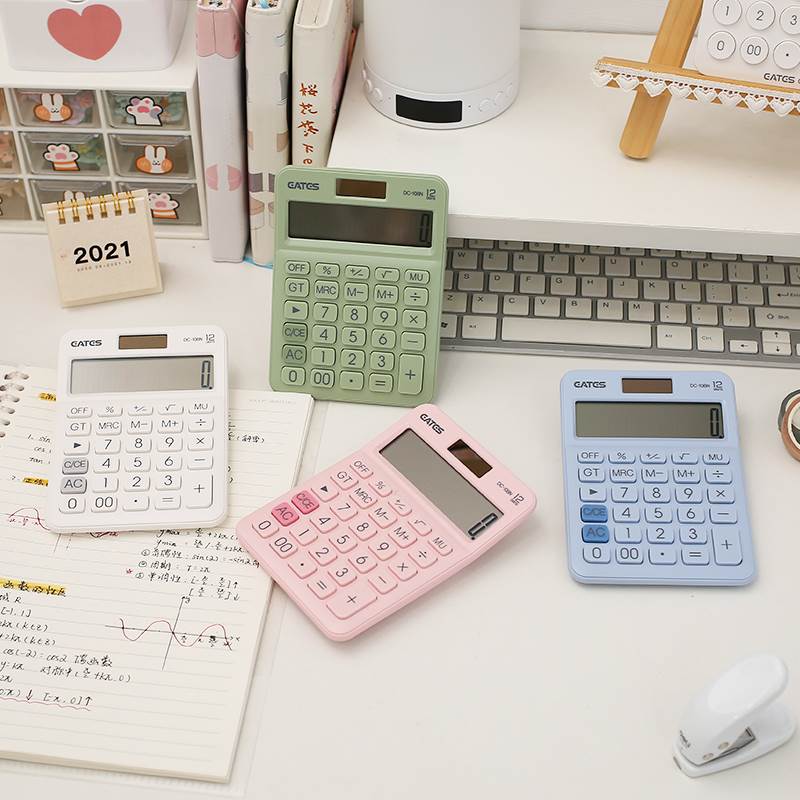 便携计算器可爱糖果色高颜值学生办公小型计算机双重电源带太阳能