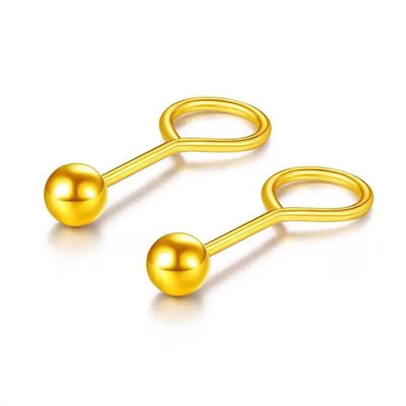 黄金足金999经典纯金耳钉弯钩光珠款式实用耳饰耳棒送女友礼物
