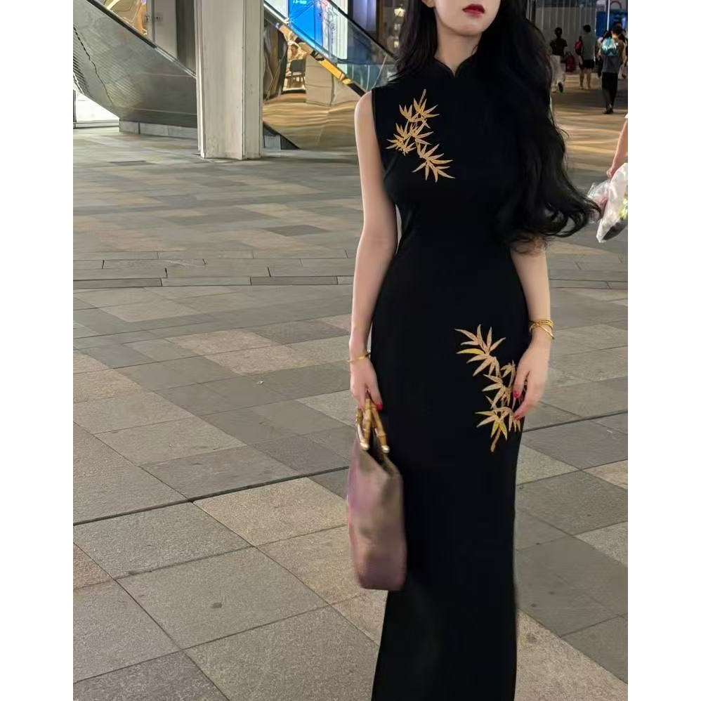 2025新款高级新中式春夏弹力定位气质显瘦花旗袍 尊为金竹